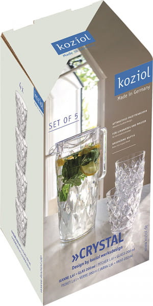 Koziol Kanne 1,6 L Mit 4 Becher 250 Ml Crystal Clear