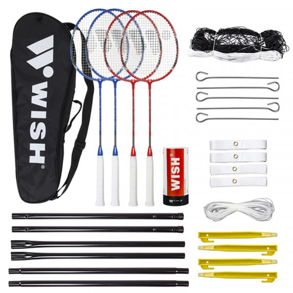 Wish Alumtec Badminton Set Schläger, Netz, Begrenzung &amp; Federbälle