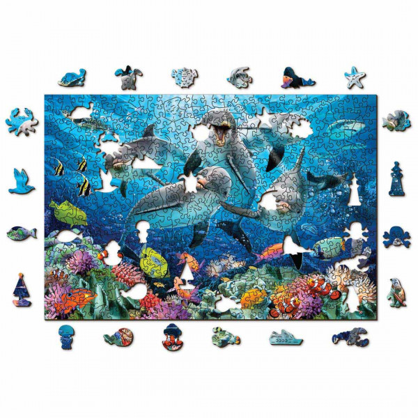 Wooden City Happy Dolphins Gr. L Holz Puzzle