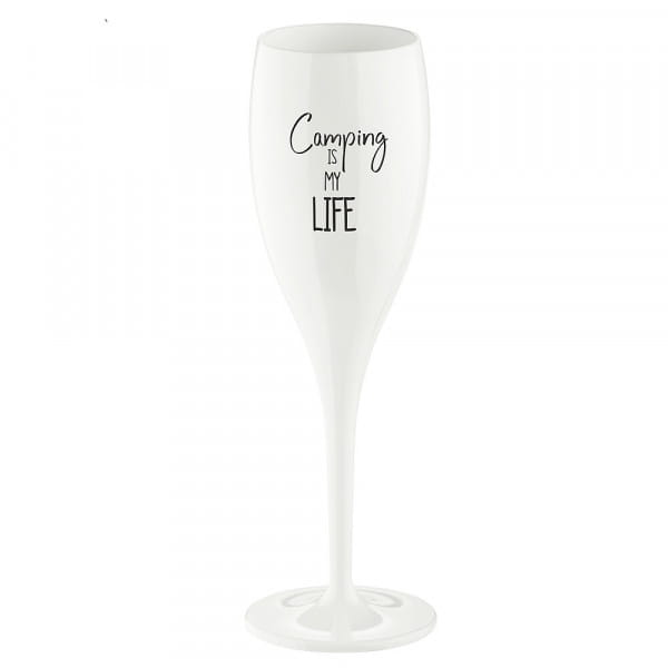 Koziol Sektglas Cheers No. 1, Superglas 100 Ml, Camping Is My Life, Cotton White