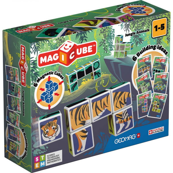 Geomag Magicube Printed Jungle Animals + Cards 9 pcs Magnet Baukasten